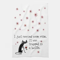 Rescued Some Wine Funny Quote with Black Cat Kitchen Towel