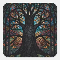 Tree Of Life Stained Glass Mosaic Art  Square Sticker