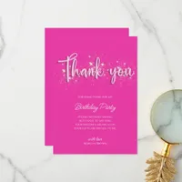 Modern Girly Pink Gold Glitter Birthday Party Thank You Card