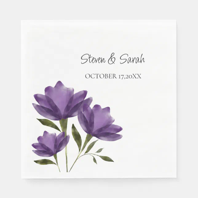 Purple white floral modern botanical minimalist napkins