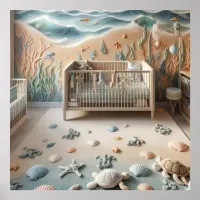 Pastel Beach Themed Nursery Room In A Poster