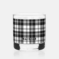 Simple Tartan Black and White Monogram Name | Whiskey Glass