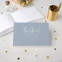 Elegant Modern Dusty Blue and Silver Wedding Foil Guest Book