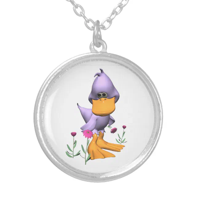 Cute and Shy Purple Cartoon Duck