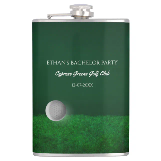 Golf Bachelor Party - golf ball and course green Flask