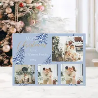 Dusty Blue Christmas Pagoda Trees 5-Photo  Holiday Card