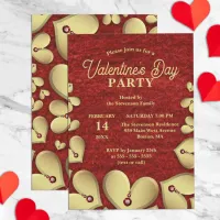 Luxury Gold Hearts with Red Gems Valentine's Party Invitation