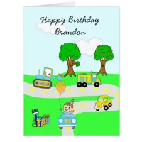 Personalized Happy Birthday Boy's Cars and Trucks Card