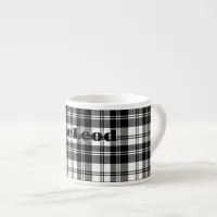 Simple Tartan Black and White Monogram Name | Espresso Cup