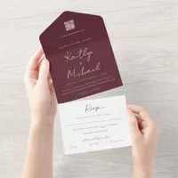 Merlot Burgundy Wedding Modern All in One All In One Invitation