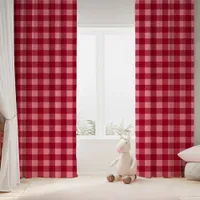 Red And Pink Buffalo Plaid Checkered Blackout Curtains