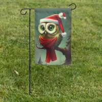 Vintage Cute Santa Owl Christmas Holiday Garden Flag