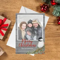 Rustic Family Photo Chickadee Christmas Card