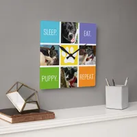 Cute Dog Sleep Eat Repeat Animal Lover's Modern  Square Wall Clock