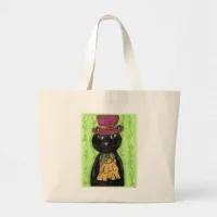 Top Hat Vintage Cat Cute Marker Art Large Tote Bag