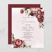 Budget Burgundy Blush Floral Quincea&#241;era Invite