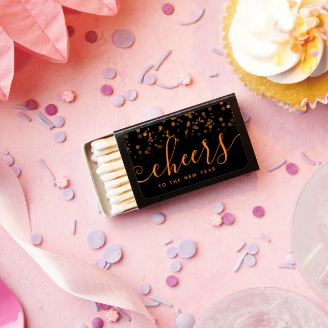 Handwritten Cheers to the New Year Copper Confetti Matchboxes