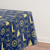 Classic Nautical Gold Rope Ships Wheel Lighthouse Tablecloth