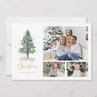 Winter Watercolor Pine Christmas 3 Photo Holiday Card