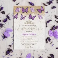 Purple Gold Glitter Butterfly Quincea&#241;era  Invitation