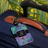 Purple, Green and Blue Fluid Art Marble Bokeh   Luggage Tag