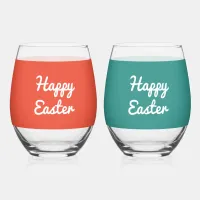 Happy Easter Custom Set of 2 Stemless Wine Glasses