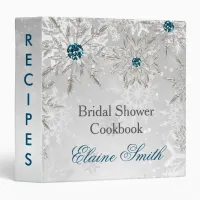 silver  aqua snowflakes bridal shower recipe 3 ring binder