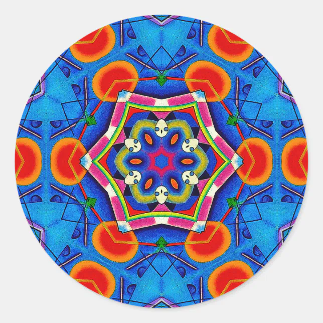 Multicolored oil painting kaleidoscope classic round sticker