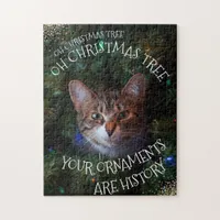 Oh Christmas Tree Mischievous Grin Kitty Funny Cat Jigsaw Puzzle