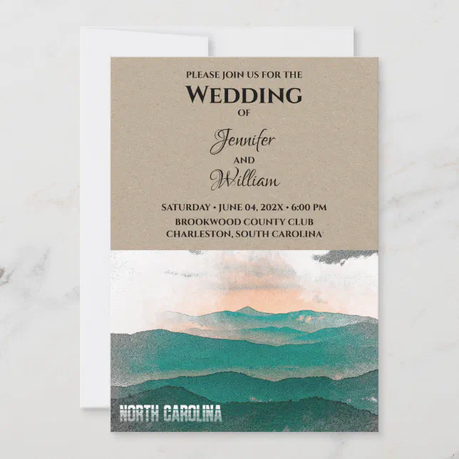 North Carolina US Color Sketch Wedding Invitation