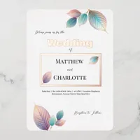 Ethereal Beauty Soft Tone Whimsical Pastel Leaves Foil Invitation