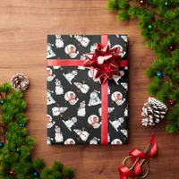 Cute Snowmen Christmas Holiday Black Wrapping Paper