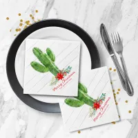 Rustic Christmas Cactus Wood Holiday Floral Napkins