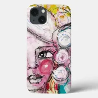 Whimsical Girl Mixed Media Painting Blue Yellow iPhone 13 Case