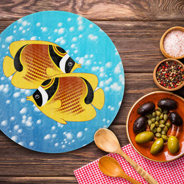 A Pair of Raccoon Butterflyfish in Bubbly Water Cutting Board