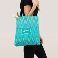 Modern zigzag pattern - waves in turquoise tote bag