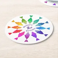 Rainbow fish in ocean cute colorful pattern  round paper coaster