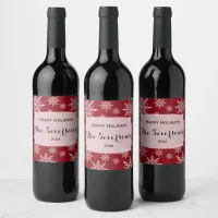 Happy Holidays Red White Snowflakes Wine Label