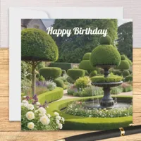 Elegant Country Garden Topiary Fountain Birthday Card