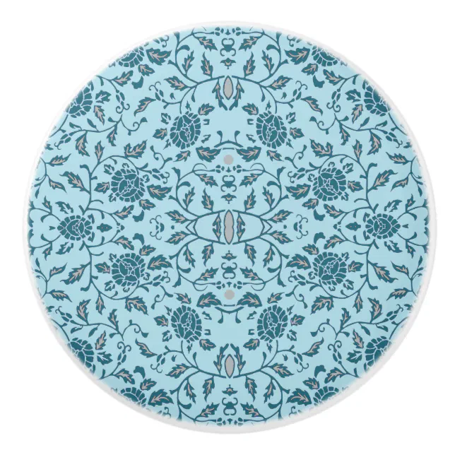 Elegant Flowery Teal Damask Ceramic Knob