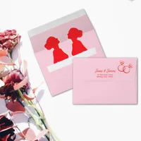 Modern Pink & Red Lesbian Wedding  Envelope