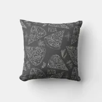 Grey Chalkboard Italian Pizza Slices Herbs Pattern Throw Pillow