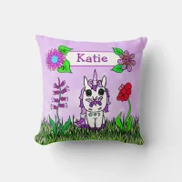 Cute Purple Unicorn and Candy Sprinkles Throw Pillow