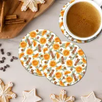 Christmas Citrus Orange and Spice Round Paper Coaster