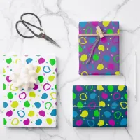 Colorful neon dots and shapes retro pattern wrapping paper sheets