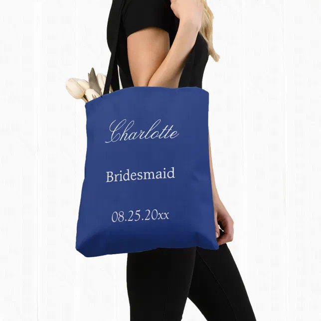 Elegant Dark Blue Bridesmaid Tote Bag