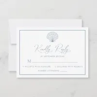 Elegant Beach Scallop Shell Dusty Blue Wedding RSVP Card