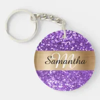 Sparkly Purple Glitter Gold Foil Monogram Keychain