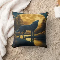 Wolf Howling Under A Glowing Full Moon Throw Pillow