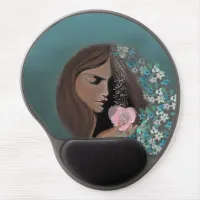 Woman Teal floral Gel Mouse Pad